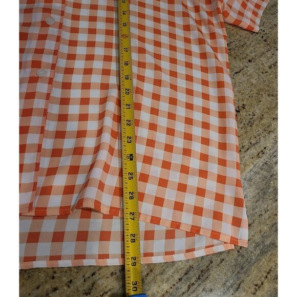 Chaus Vintage Womens Plus Size 16 Orange Check Button Short Sleeve Blous - Picture 4 of 12